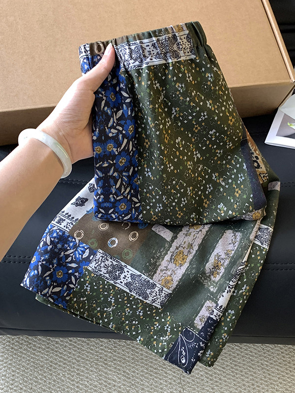 Midi Skirt Floral - เดรสยาวปานกลางคอฮอลเตอร์ลายดอกไม้สไตล์เกาหลีญี่ปุ่น ไซส์ใหญ่ ผ้าบาง สำหรับฤดูร้อน แฟชั่นผู้หญิง ดีไซน์เรโทรศิลปะ