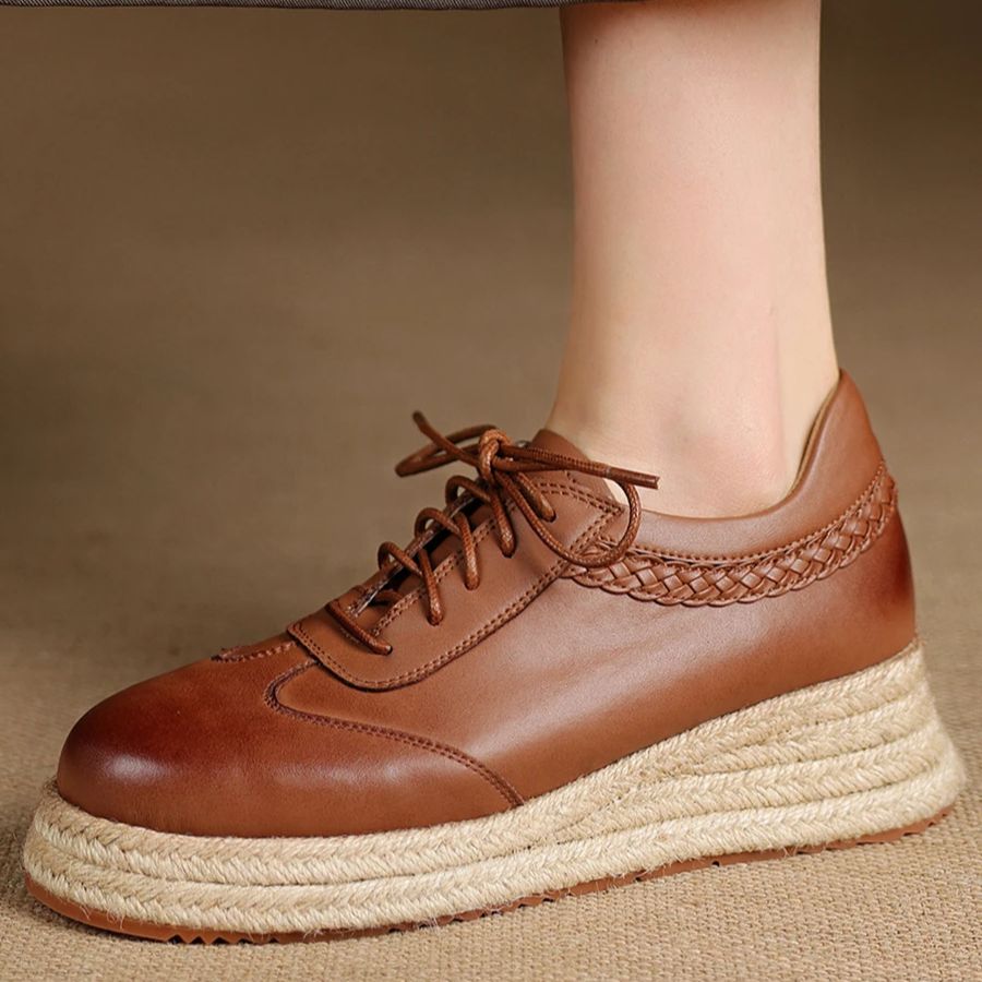 Wedge Espadrille Women - EAGSITY วัวหนังสีน้ําตาล Oxford รองเท้าสไตล์ผู้หญิง espadrilles WEDGE