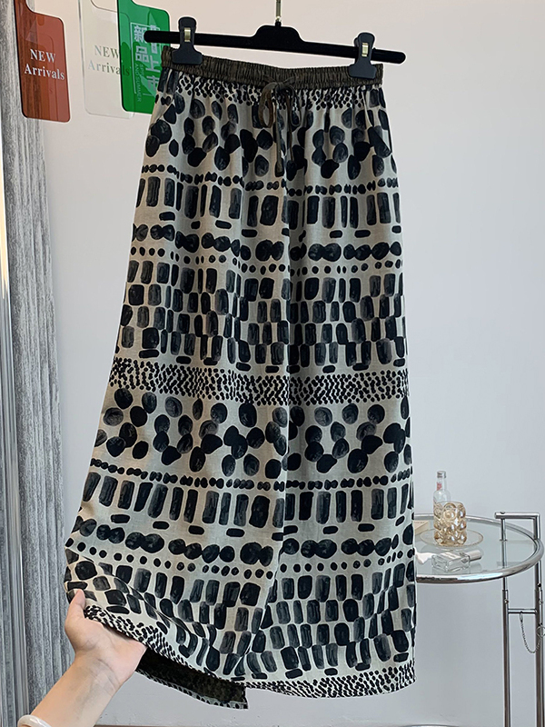 Midi Skirt Floral - กระโปรงมิดิพิมพ์ลายดอกไม้สไตล์เรโทร ทรงหลวม น้ำหนักเบา สำหรับฤดูร้อน ผู้หญิง สไตล์เกาหลี