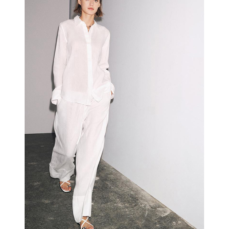 ชุดเซ็ตสองชิ้น เสื้อเชิ้ตแขนยา - Linen Pant Wide บทวิจารณ์และราคา