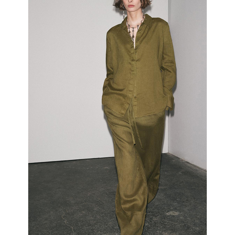 ชุดเซ็ตสองชิ้น เสื้อเชิ้ตแขนยา - Linen Pant Wide บทวิจารณ์และราคา