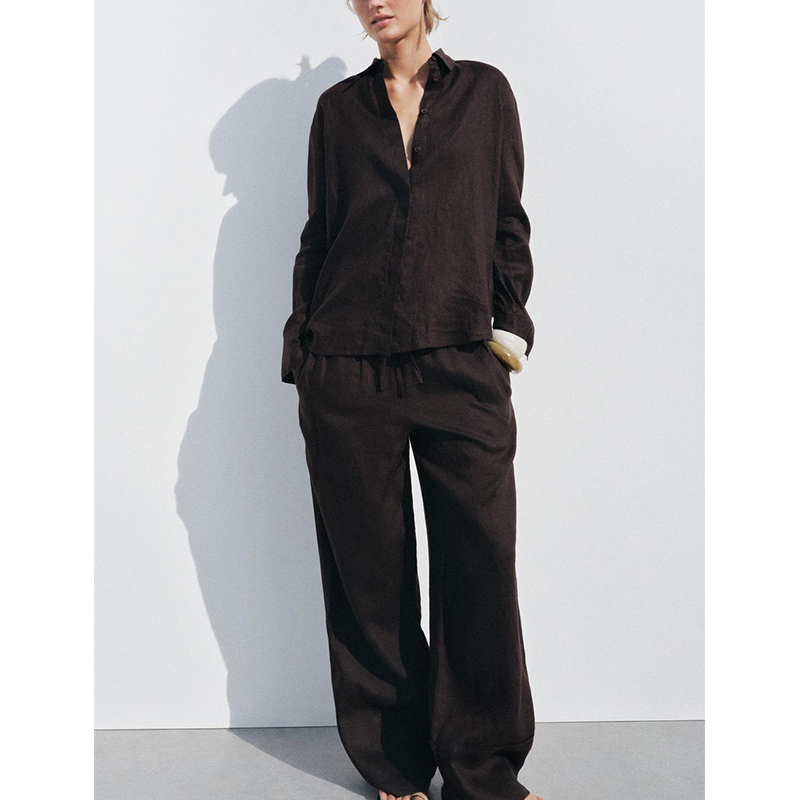 ชุดเซ็ตสองชิ้น เสื้อเชิ้ตแขนยา - Linen Pant Wide บทวิจารณ์และราคา
