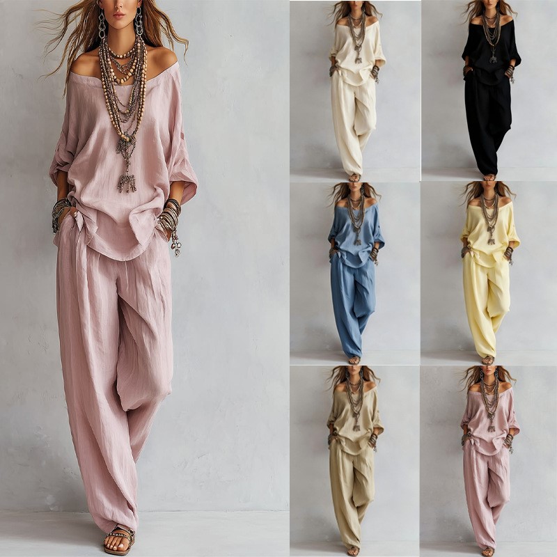 ชุดเซ็ตสองชิ้นสำหรับผู้หญิง เส - Linen Pant Wide บทวิจารณ์และราคา