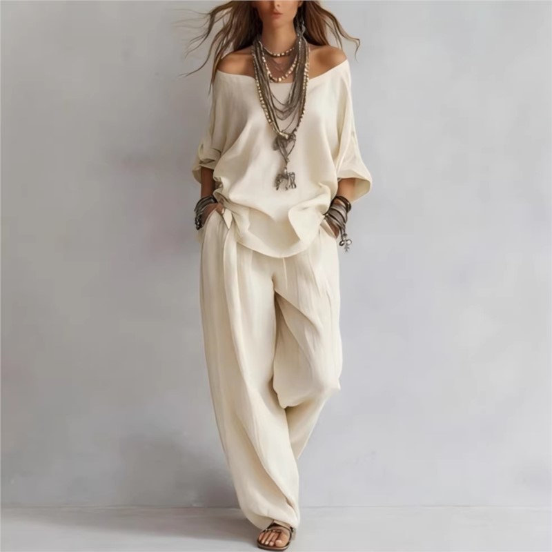 ชุดเซ็ตสองชิ้นสำหรับผู้หญิง เส - Linen Pant Wide บทวิจารณ์และราคา