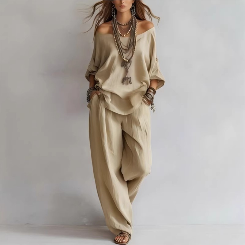 ชุดเซ็ตสองชิ้นสำหรับผู้หญิง เส - Linen Pant Wide บทวิจารณ์และราคา