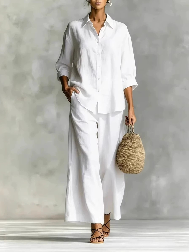 ชุดลำลองเสื้อแขน 7 ส่วนและกางเ - Linen Pant Wide บทวิจารณ์และราคา
