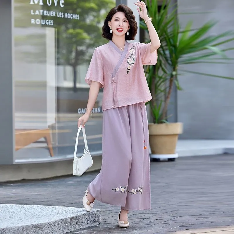 ชุดผ้าลินินสไตล์จีนแบบใหม่สำหร - Linen Pant Wide บทวิจารณ์และราคา