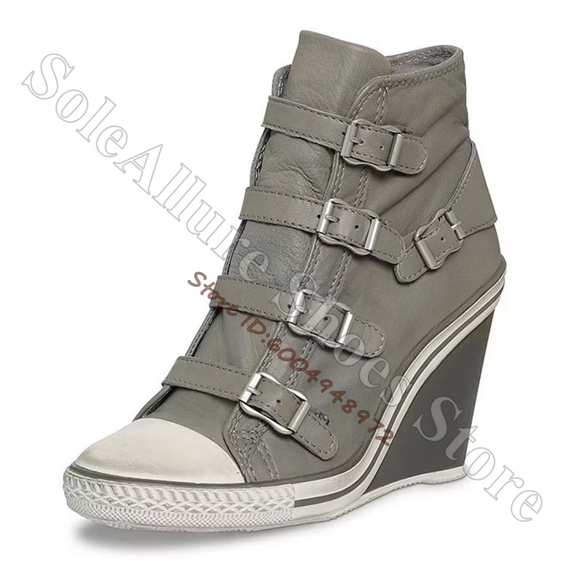 รองเท้าผ้าใบหุ้มข้อสีเทาแบบมีห - Wedge Espadrille Women บทวิจารณ์และราคา
